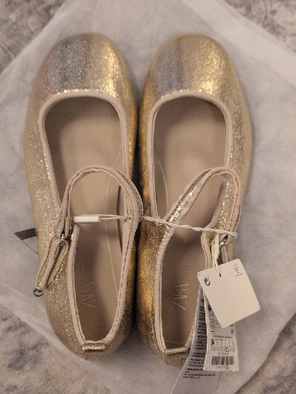 Zara Shimmery Gold Mary Jane Flats with Strap - Picture 7 of 7